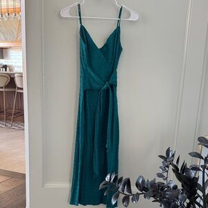 Chic Teal Midi Dress with Wrap Design